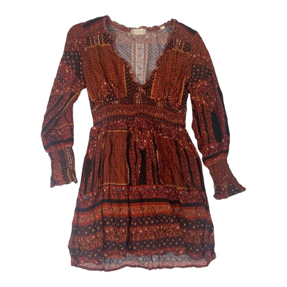 Altard State medium mini dress long sleeve Bohemian Floral Top Earthy Tones cott